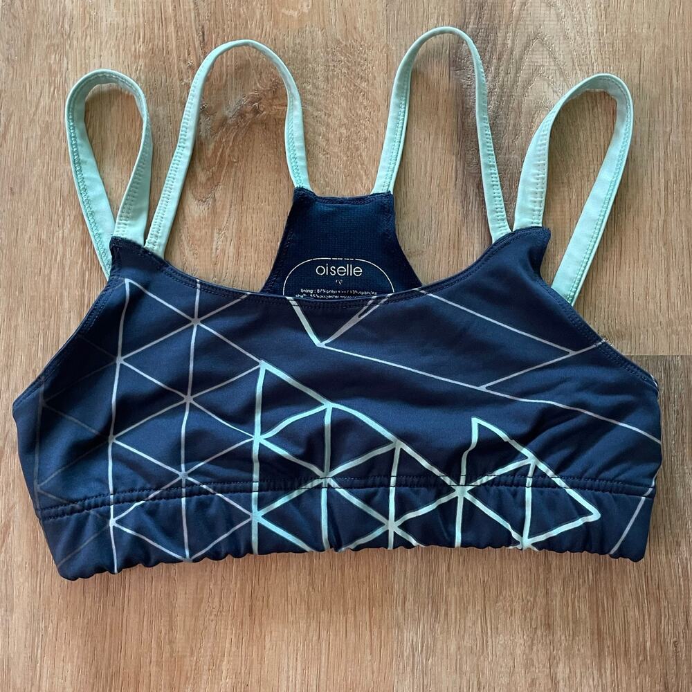 Oiselle Geometric Pattern Blue Racerback Strappy Sports Bra size XS